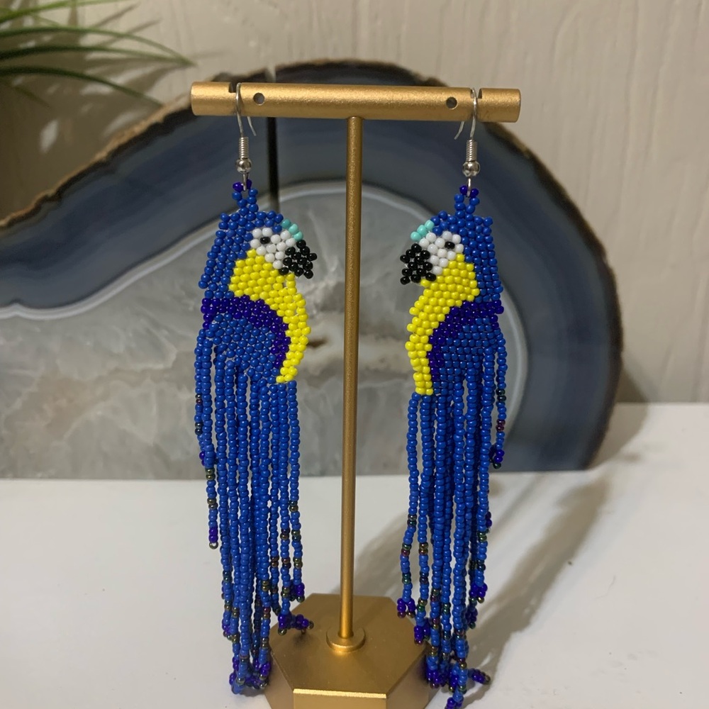 Vibrant Parrot Bird Beaded Earrings